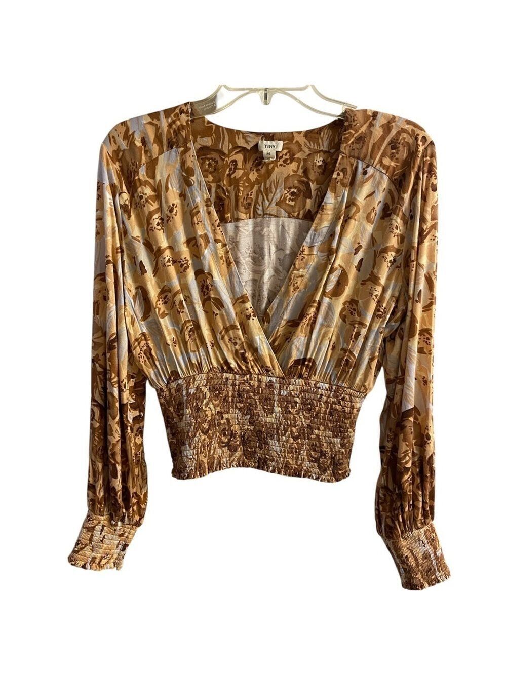 Tiny Anthropologie Tan and Cream Floral Blouse Medium